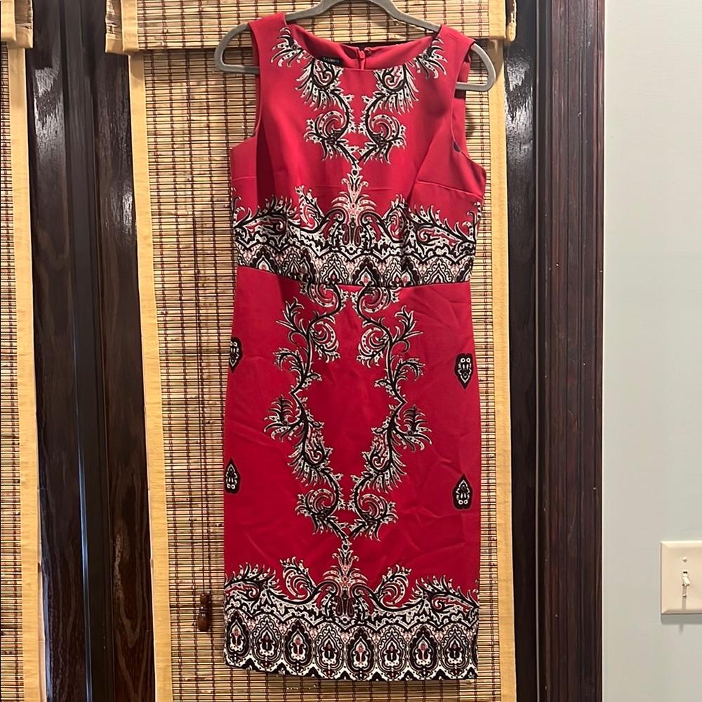 Talbots Red Sheath Dress Scoop Neck Midi